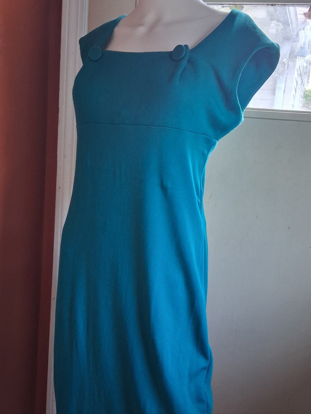 Calvin Klein Teal Cap-Sleeve Midi Dress